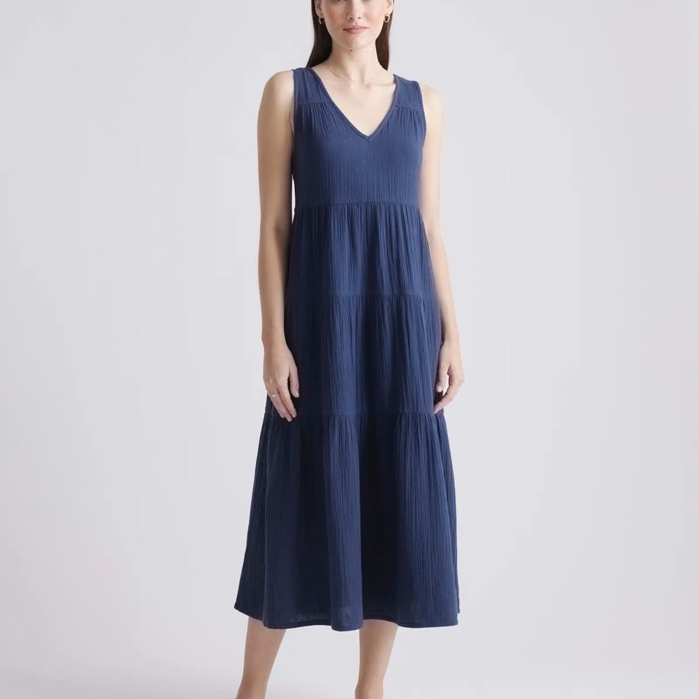 Quince 100% Organic Cotton Gauze Tiered Maxi Dress